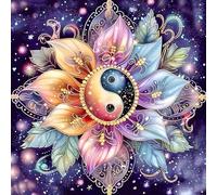 DPHERO 5D Mandala Diamond Painting Kits, DIY Yin Yang Tai-chi Art du Diamant Painting Kit Complet, Fleurs Kits de Peinture sur Diamant Point de Croix Paint pour Adultes Débutants 30x30 cm