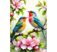 DPHERO 5D Oiseaux Couple Diamond Painting Kits, DIY Liebesvögel Art du Diamant Painting Kit Complet,Fleurs de Cerisier Kits de Peinture sur Diamant Point de Croix Paint pour Adultes Débutants 30x40 cm
