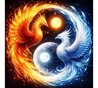 DPHERO 5D Phénix Diamond Painting Kits, DIY Yin Yang Tai-chi Art du Diamant Painting Kit Complet, Soleil et Lune Kits de Peinture sur Diamant Point de Croix Paint pour Adultes Débutants 30x30 cm