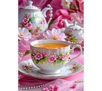 DPHERO 5D Thé de L'après-midi Diamond Painting Kits, DIY Tasse Art du Diamant Painting Kit Complet,Fleurs Kits de Peinture sur Diamant Point de Croix Paint pour Adultes Débutants 30x40 cm