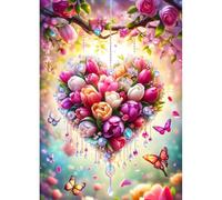 DPHERO 5D Tulipes Diamond Painting Kits, DIY Amour Cœur Art du Diamant Painting Kit Complet,Papillon Kits de Peinture sur Diamant Point de Croix Paint pour Adultes Débutants 30x40 cm
