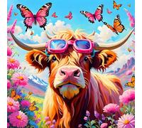 DPHERO 5D Vache des Hautes Terres Diamond Painting Kits, DIY Art du Diamant Painting Kit Complet, Papillon Broderie Kits de Peinture sur Diamant Point de Croix Painting pour Adultes Débutants 30x30 cm