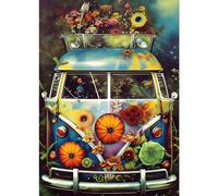 DPHERO Bricolage Bus Diamond Painting Fleurs, 5D DIY Vintage Voiture Diamant Painting Kit Complet, Peinture Diamant Artisanat Strass Painting pour Adultes Enfants, Décoration Intérieur 30x40cm