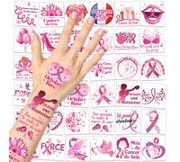 DPKOW 108pcs Français Octobre Rose Ruban Tatouages Temporaires pour Visage Corporelle, Sensibilisation Cancer du Sein d'Octobre Rose Tatouages Stickers Accessoires Goodies