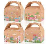DPKOW 12 x Ramadan Aïd Sacs Cadeaux Boîtes à Friandises pour Ramadan Aïd Bonbons Biscuits Sacs en Papier Kraft à Motifs Islamiques, Boîtes Aïd al-Adha Omra Hajj