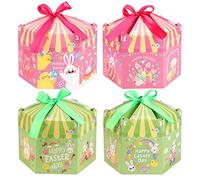DPKOW 12pcs Boîtes Cadeaux de Pâques avec Ruban, DIY Hexagonales Boîtes Pâques Fête Faveur Boîtes pour Enfants, Poussin Lapin Boîtes Chocolats Bonbons Boîtes pour Jeux de Chasse aux Oeufs de Pâques