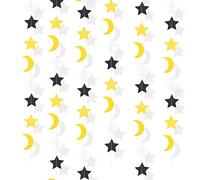DPKOW 13 Pieds Glitter Lune Etoiles Guirlandes Suspendues Décorations de Aïd Ramadan, Papier Noir Blanc Or Bannière Banderoles de Aïd al-Fitr Maison Décorations pour Anniversaire Douche de Bébé
