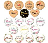 DPKOW 144pcs Merci Autocollants d'Étiquette pour Cadeaux Sacs Boîtes, Fait Main avec Amour Autocollants pour Enveloppe Emballage Sceau, Spécialement pour Vous Merci Stickers pour Mariage Communion