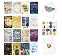 DPKOW 16 Cartes de Voeux 2026 Nouvel An, Cartes Cadeau de Bonne Année, Cartes de Voeux avec Enveloppes Autocollants, Cotillons du Nouvel An 2026, Carte de Happy New Year, Cartes Pliantes du Nouvel An