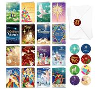 DPKOW 16 x Crèche de Noël Cartes avec Enveloppe Autocollants, Chrétien Noël Cartes de Vœux Meilleurs Noel Jésus, Joyeuses Fêtes Carte Joyeux Noel et Sainte Année