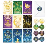 DPKOW 18 Ramadan Moubarak Cartes de vœux Avec Enveloppes Autocollants, رمضان مبارك Ramadan Kareem Cartes Cadeaux pour Ramadan, Arabes Calligraphie Cartes Islamiques Art Cartes pour Musulman