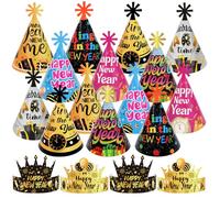 DPKOW 18pcs Chapeaux de Fête du Nouvel an 2026 Multicolore Conique Couronne Chapeau pour 2026 Nouvel an Cotillons, 9 Styles Bonne Année Chapeaux pour Réveillon du Nouvel an 2026 Photo Accessoires
