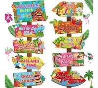 DPKOW 20pcs Panneau de Bienvenue pour Tropical Hawaïenne Fête Décorations, Aloha Luau Fête Bienvenue Flèches Panneau pour Été Hawaïen Fête Photo Props Décoration Tiki Bar, avec 4 Feuilles Autocollants