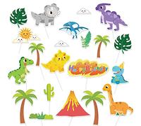DPKOW 22pcs Dinosaure Décorations de Gâteaux de Anniversaire pour Enfants Garçon, Happy Birthday Cupcake Cake Topper pour Enfants Jungle Dinosaure Décorations de Gâteaux de Anniversaire
