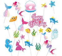 DPKOW 23pcs Sirène Gâteaux Décorations Anniversaire pour Filles Enfants, Happy Birthday Cake Topper de Sirène Cupcake Topper de Gâteaux de Anniversaire Fournitures
