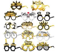 DPKOW 28pcs 2026 Nouvel An Lunettes en Papier, Lunettes de Fête pour Cotillons du Nouvel An 2026 Photobooth Accessoires, Argent Noir Or, Bonjour 2026 Bonne Année