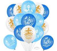 DPKOW 28pcs Bleu Ballons de Ma Première Communion Décorations, Ma 1ère Communion Ballons en Latex pour Bleu Sainte Communion Décorations Fournitures