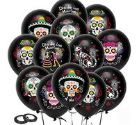DPKOW 30pcs Le Jour des Morts Ballons Décorations, Mexicaine Tête de Mort Crâne Ballons pour Día de Los Muertos Décoration