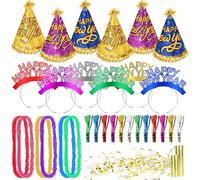 DPKOW 31pcs Kit Cotillons Nouvel an 2026 Multicolores, Bandeaux Bonne Année Chapeaux Nouvel an 2026 avec Leis Souffleurs à Franges Serpentins Deco Jour de l'An 2026, New Year Eve Party Decorations