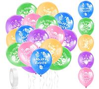 DPKOW 32pcs Joyeuses Pâques Ballons Décorations, Colorés Ballons en Latex Soutien Hélium ou Air, Ballons Lapin Nain Oeuf pour Pâques Activités Jeu Decorations