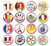 DPKOW 32pcs Pin's Broches France Supporter Equipe Accessoires, Badges pour Sports France Fans Drapeau Goodies Cadeau Souvenir Gadget