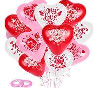 DPKOW 36pcs Amour Coeur Forme Ballons pour Saint-Valentin Décorations Romantiques, 9 Style Ballons en Latex pour Mariage Anniversaire Fêtes des Mères Fiançailles, Je t'aime Embrasse-Moi XOXO My Love