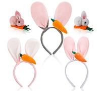 DPKOW 3pcs Bandeaux d'oreilles de Lapin de Pâques, 2 Barrettes à Cheveux de Lapin, Pâques Lapin Deguisement Costume Accessoire pour Enfants Adulte Cadeaux De Pâques, Taille Unique