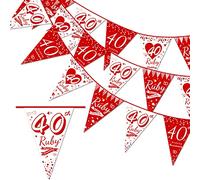 DPKOW 40 Anniversaire de Mariage Bunting Bannière pour Rubis Noces Décorations,16pcs 40 Anniversaire de Mariage Guirlandes Suspendus Décorations pour Intérieur Extérieur