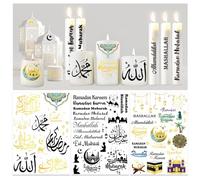 DPKOW 6pcs Ramadan Bougie Tatouage Eid Mubarak Bougie Autocollant Bougie décorative Transfert d'eau