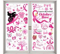 DPKOW 9 Feuilles Octobre Rose Décorations Fenêtre Autocollants pour Cancer du Sein d'Octobre Rose Stickers Vitre Décorations Affiche Fenêtre Porte Activité Publique