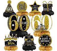 DPKOW 9 Pièces 60ème Anniversaire Décoration Happy 50ème Anniversaire Centres Table en Nid Abeille Cheers to 60 Ans Décoration Table en Nid Abeille pour Hommes et Femmes 60 Ans Déc Fête Anniversaire