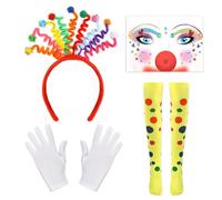 DPKOW Accessoires de Déguisement de Clown Bandeau Tatouage Facial Gants Collants, Accessoires pour Femme Costume de Cirque Déguisement de Clown pour Cosplay et Halloween