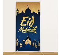 DPKOW Aïd Moubarak Bannière Décoration pour Islamique Nouvel an, Bannière en Tissu pour Eid Murale Extérieure Décoration, Ramadan Aïd Affiche Porte Décoration, Aïd al-Fitr Photo Fond, 185 * 90cm