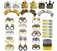 DPKOW Argent Or Noir Deco Nouvel an 2026 cotillons Nouvel an 2026 Chapeau Nouvel an 2026 Bandeau Nouvel an Lunettes Nouvel an 2026 Colliers ricaneurs Nouvel an déco Nouvel an 2026,45 pièces