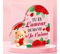 DPKOW Cadeau pour Femme Copine, Je t'aime Plaque Acrylique Gravée Cadeau pour Elle Épouse Saint-Valentin Cadeau Noël Couple Anniversaire Mariage Idee Cadeau Femme Objets de Décoration Romantique