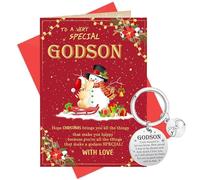 DPKOW Cadeaux de Noël pour filleul, carte de Noël pour filleul avec porte-clés, carte de vœux avec enveloppe, cadeaux de Noël pour adolescents, cadeaux de Noël secrets pour adolescents et garçons