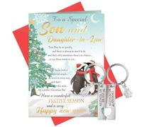 DPKOW Cadeaux de Noël pour fils et belle-fille, carte de Noël pour fils et belle-fille avec porte-clés, carte de vœux avec enveloppe, cadeaux de Noël secrets de Noël