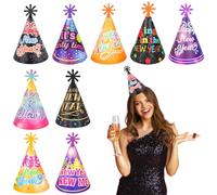 DPKOW Chapeau Nouvel An 2026 - Accessoires Fête Bonne Année - Kit Cotillons Nouvel An 2026 - Jaune, Noir, Violet - 18 Pièces - Unisex