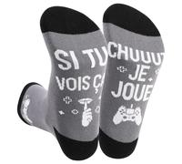 DPKOW Chaussettes Homme Coton Humour - Idee Cadeau Original Utile pour Noël, Anniversaire, Fête des Pères - SI TU Vois ÇA CHUUUT Je Joue à La Maison