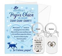 DPKOW Chien Papa Cadeau Fete des Peres Carte avec Enveloppe Porte-Clé Chien Papa Chien Meilleur du Monde Cadeau Porte Cles Carte