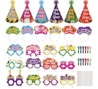 DPKOW Coloré Deco Nouvel an 2026 Chapeau Nouvel an 2026 Lunettes Nouvel an 2026 Nouvel an Bandeau ricaneurs Nouvel an Colliers 2026 cotillons Nouvel an 2026 déco Nouvel an 2026 kit Nouvel an 2026