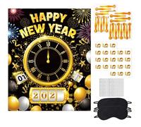 DPKOW Cotillons Nouvel an 2026 Jeux de fête du Nouvel an Decoration Jour de l'An 2026 Jeux de Épingles de Happy New Year 2026 Jeu de Compte à Rebours, Bandeaux pour Les Yeux Autocollant Affiche