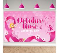 DPKOW Décoration Cancer du Sein d'Octobre Rose Bannière en Tissu de Fond pour Ruban Rose Octobre Décoration Activité Affiche, Banderole ROSE OCTOBRE Photobooth Intérieur Extérieure, 185 * 110cm