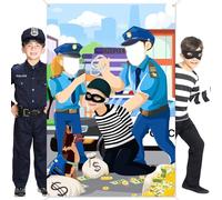 DPKOW Décorations de Voleur de Police bannière en Tissu, Jeu de Visage de Voleur Policier Photobooth Accessoires pour Enfants, Grande décoration de Jeu de fête de Voleur Policier, 3,3 * 5 Pieds