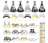 DPKOW Disco Cotillons Nouvel An Lunettes de Fête du Nouvel An Bandeau Chapeaux Decoration Jour de l'An 2026 Happy New Year Bandeau Chapeaux Kit Nouvel An 2026 Photobooth Accessoire Nouvel An 36 pièces