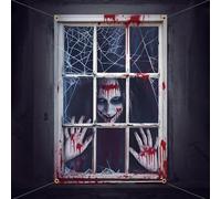 DPKOW Effrayante Halloween Bannière Décoration pour Porte Fenêtre Mur Maison Hantée, Féminin Fantôme Zombie Bannière de Fond Horreur Extérieur Halloween Décoration Terrifiant