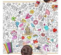 DPKOW Enfants Filles Poster à Colorier avec Feutres, 118 * 84cm Géant Papier Poster à Coloriage pour Enfants Filles Anniversaire Cadeaux Artisanat, Sirène Licorne Princesse Animal Marin Pirate Bonbons