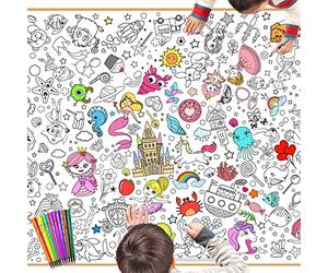 DPKOW Enfants Filles Poster à Colorier avec Feutres, 118 * 84cm Géant Papier Poster à Coloriage pour Enfants Filles Anniversaire Cadeaux Artisanat, Sirène Licorne Princesse Animal Marin Pirate Bonbons