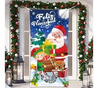 DPKOW Español Feliz Navidad Pancarta Decoración, Pancarta de Fondo de Navidad Para Puerta Pared Casa Decoración, Papá Noel Elfo Perro Gato Mascota Pancarta Decoración, 180 x 90 cm
