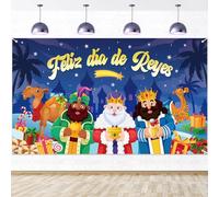 DPKOW Feliz día de Reyes Pancarta Decoración, Grande Feliz día de Reyes Fondo Pancarta Para Navidad Reyes Magos Interior Exterior Decoración, 185 * 110cm